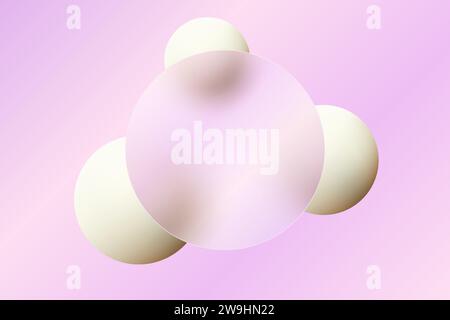 Flying glass round banner with light 3D spheres in the style of glass morphism. Stock Vector