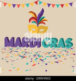 Mardi gras invitational poster with ornaments mask with feathers Vector Stock Vector
