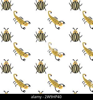 Seamless pattern with cute animals insects beetle and scorpion. Can used for textile, wrapping paper, wallpaper.  Stock Vector