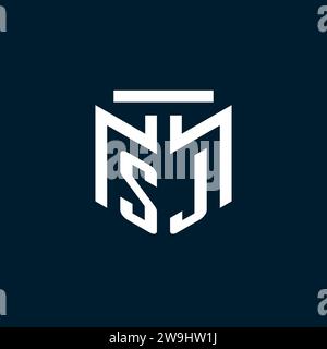 SJ monogram initial logo with abstract geometric style design inspiration Stock Vector