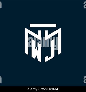 WJ monogram initial logo with abstract geometric style design inspiration Stock Vector