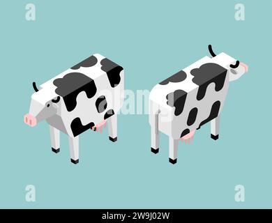 Cow isometric set. Cow farm animal. Cattle Stock Vector