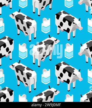 Cow and Dairy products pattern seamless. Milk and cheese background. ice cream ornament Stock Vector