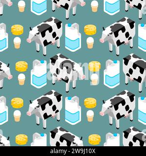 Cow and Dairy products pattern seamless. Milk and cheese background. ice cream ornament Stock Vector