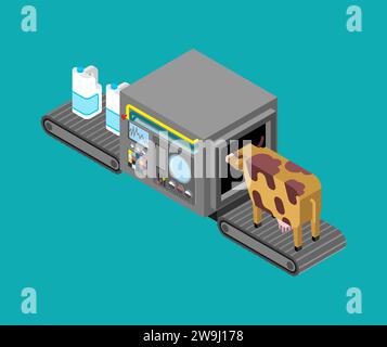 Automatic milk production. Cow and milk Production complex of technological equipment. Engineering vehicle isometric. Food production equipment. Stock Vector