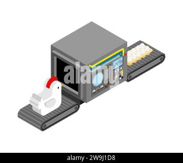 Automatic egg production. Chicken and eggs Production complex of technological equipment. Meat products. Engineering vehicle isometric. Equipment for Stock Vector