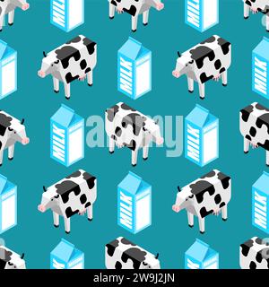 Cow and Dairy products pattern seamless. Milk and cheese background. ice cream ornament Stock Vector
