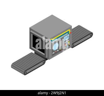 Automatic manufacture pixel art. 8 bit Production complex of technological equipment. pixelated Engineering machine isometric. Production equipment is Stock Vector