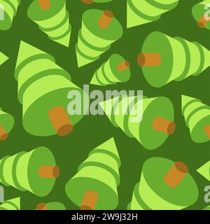 Christmas tree isometric pattern seamless. Spruce 3D background Stock Vector