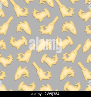 Shark cracker shape pattern seamless. fish shaped cookies background Stock Vector