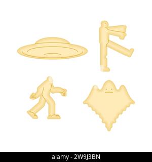 UFO cracker shape. monster Cookies in shape of monster zombies and yeti. Cracker ghost Stock Vector