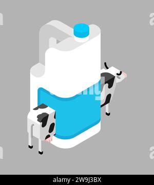 Cow and box of milk. Cow inside a milk package. Stock Vector
