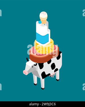 Products from cow: Dairy products set. Milk and cheese, ice cream Stock Vector