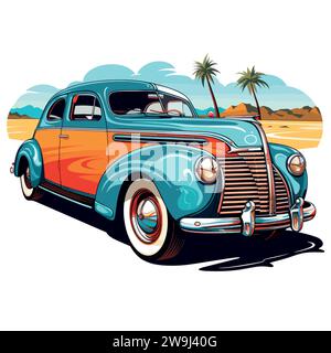 Retro car on the beach Stock Vector