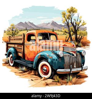 A Vintage Classic Old Car in the jungle Stock Vector