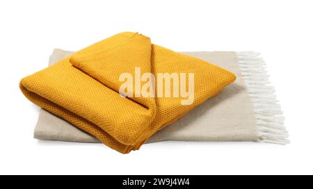 Two soft warm blankets isolated on white Stock Photo