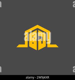 BJ monogram initial logo with hexagon style design ideas Stock Vector