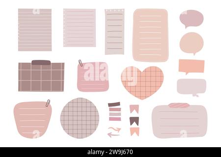 Collection of pastel colored paper notes. Blank banners, planner sticky notes for to-do-list, paper sheets, speech bubbles and bookmarks. Vector illus Stock Vector