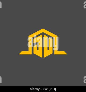 JU monogram initial logo with hexagon style design ideas Stock Vector