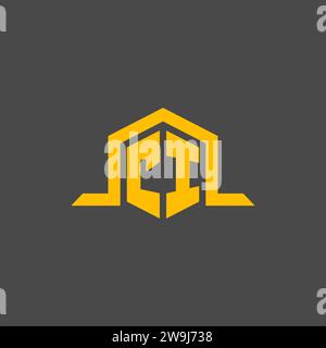 CI monogram initial logo with hexagon style design ideas Stock Vector
