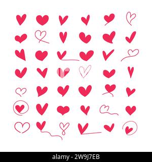 Doodle different shaped hearts collection. Hand drawn doodle hearts set. Vector illustration Stock Vector