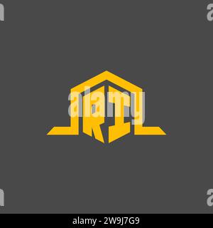 RI monogram initial logo with hexagon style design ideas Stock Vector