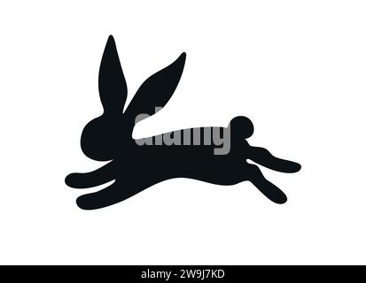 Running rabbit silhouette. Hand drawn rabbit is jumping. Vector illustration Stock Vector