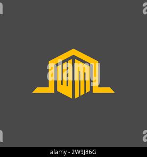WM monogram initial logo with hexagon style design ideas Stock Vector