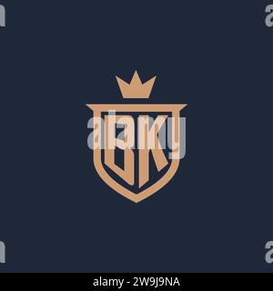 BK monogram initial logo with shield and crown style design ideas Stock Vector