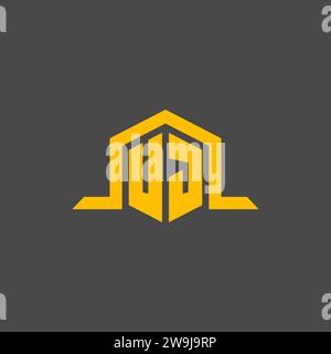 UJ monogram initial logo with hexagon style design ideas Stock Vector