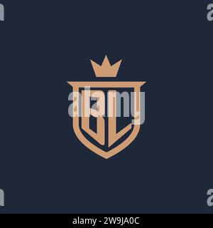 BL monogram initial logo with shield and crown style design ideas Stock Vector