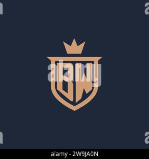 BW monogram initial logo with shield and crown style design ideas Stock Vector