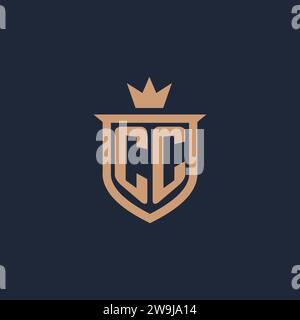 CC monogram initial logo with shield and crown style design ideas Stock Vector
