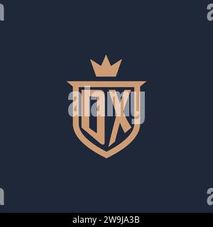 DX monogram initial logo with shield and crown style design ideas Stock Vector