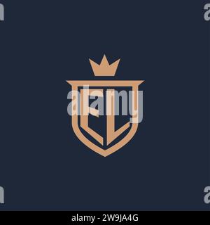 EL monogram initial logo with shield and crown style design ideas Stock Vector