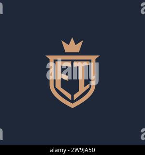 EI monogram initial logo with shield and crown style design ideas Stock Vector