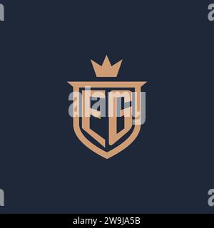 EG monogram initial logo with shield and crown style design ideas Stock Vector