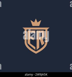 ER monogram initial logo with shield and crown style design ideas Stock Vector