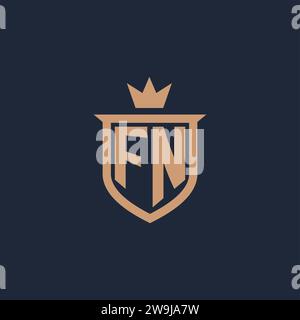 FN monogram initial logo with shield and crown style design ideas Stock Vector