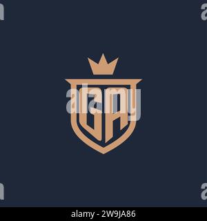 GA monogram initial logo with shield and crown style design ideas Stock Vector