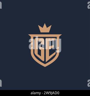 GE monogram initial logo with shield and crown style design ideas Stock Vector