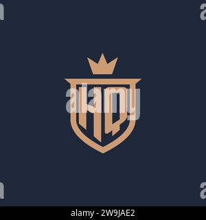HQ monogram initial logo with shield and crown style design ideas Stock Vector