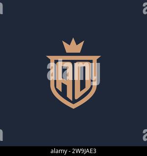 AO monogram initial logo with shield and crown style design ideas Stock Vector