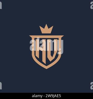 HV monogram initial logo with shield and crown style design ideas Stock Vector