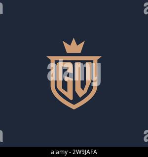 GV monogram initial logo with shield and crown style design ideas Stock Vector