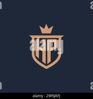 HP monogram initial logo with shield and crown style design ideas Stock Vector