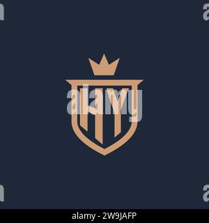 HY monogram initial logo with shield and crown style design ideas Stock Vector
