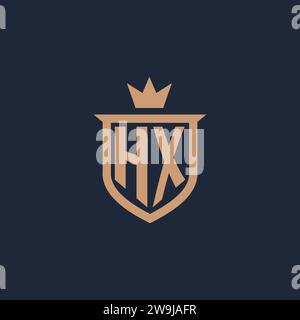 HX monogram initial logo with shield and crown style design ideas Stock Vector