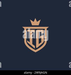 IG monogram initial logo with shield and crown style design ideas Stock Vector