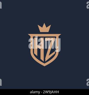 HZ monogram initial logo with shield and crown style design ideas Stock Vector